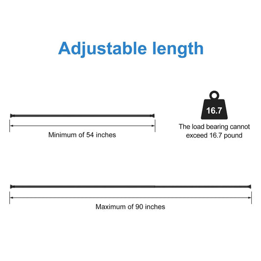 LunaLulinlk Spring Tension Shower Curtain Rod, 54-90 inches Rust-Resistance Shower Curtain Rod Bathroom Rod, Black