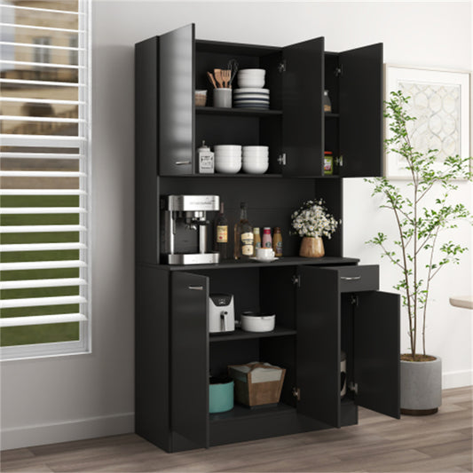 "LunaLulinlk 70.87"" Tall Wardrobe& Kitchen Cabinet, with 6-Doors, 1-Open Shelves and 1-Drawer for bedroom,Black  "