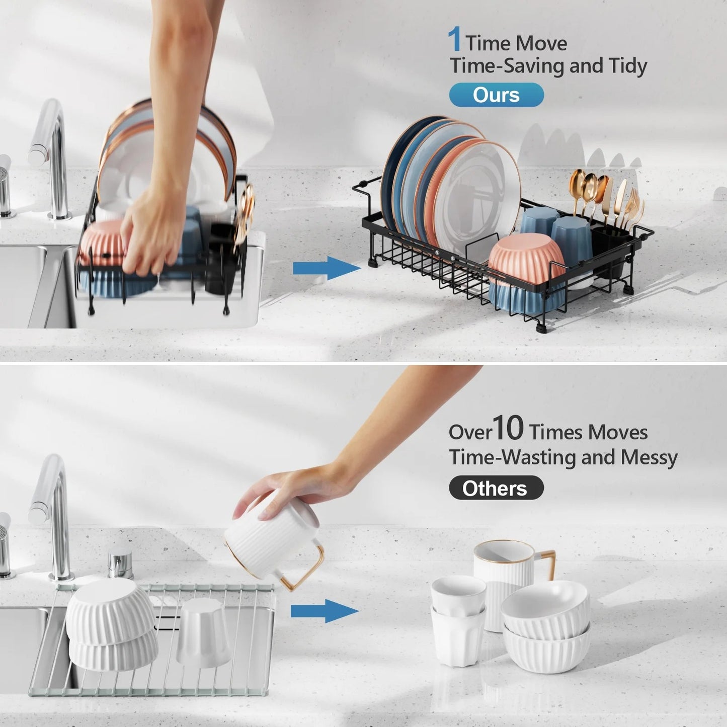LunaLulinlk Sink Dish Drying Rack - Expandable Capacity Over Sink Dish Rack, in Sink Dish Drainer for Kitchen Counter with Utensil Holder