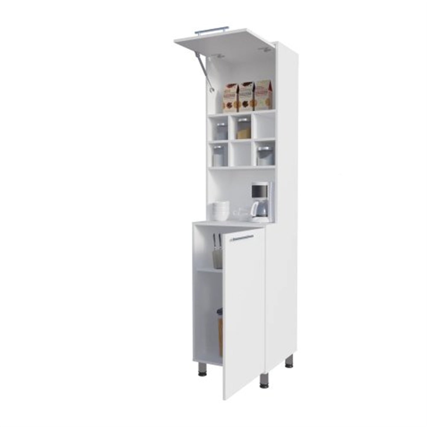 LunaLulinlk White Kitchen Pantry with Pneumatic Door and Open Storage