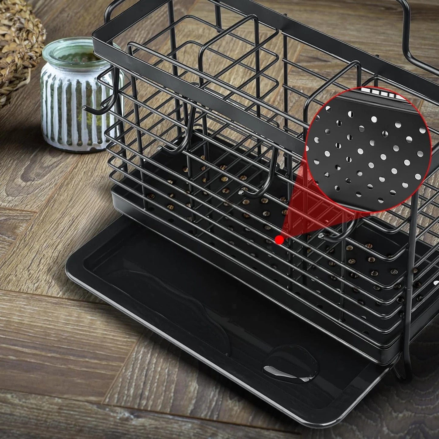 LunaLulinlk Utensil Holder for Kitchen Counter, Stainless Steel Cooking Utensil Holder Organizer with 3 Compartments, Utensil Drying Rack with Hooks