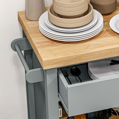 LunaLulinlk Utility Kitchen Cart, Rolling Kitchen Island with Smooth Rubberwood Top