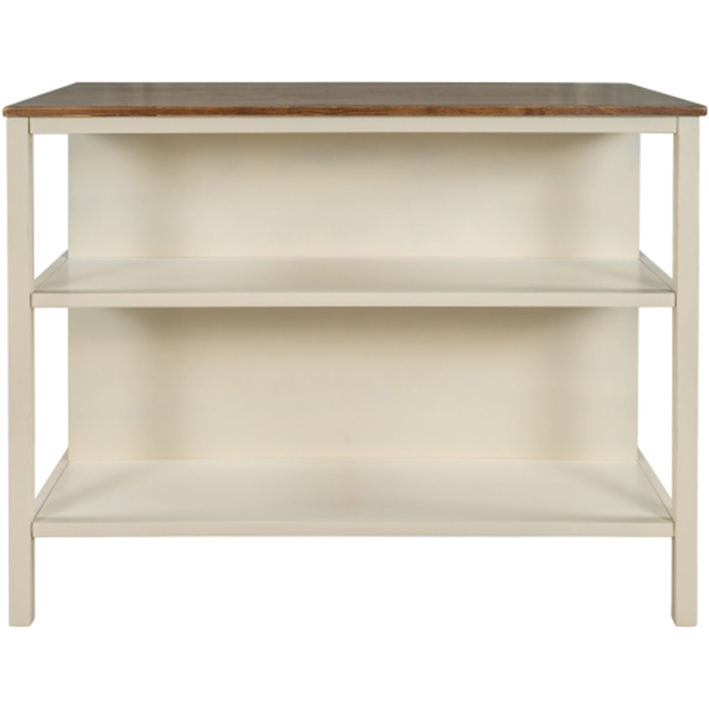 LunaLulinlk Solid Wood Rustic 45" Stationary Kitchen Island with 2 Open Shelves for Small Places,Walnut+Cream White