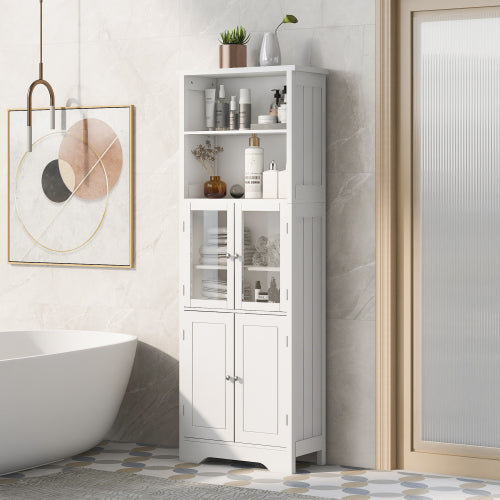 LunaLulinlk White Tall Storage Cabinet with Shelves and Doors for Bathroom, Kitchen and Living Room, MDF Board