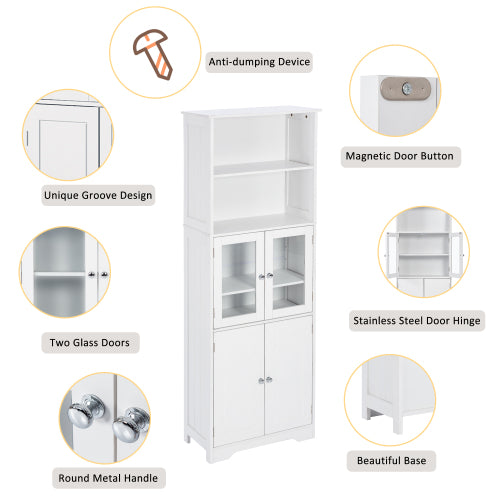 LunaLulinlk White Tall Storage Cabinet with Shelves and Doors for Bathroom, Kitchen and Living Room, MDF Board