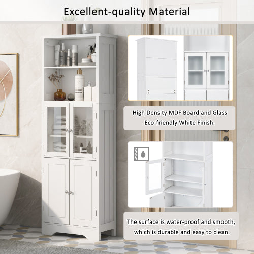 LunaLulinlk White Tall Storage Cabinet with Shelves and Doors for Bathroom, Kitchen and Living Room, MDF Board