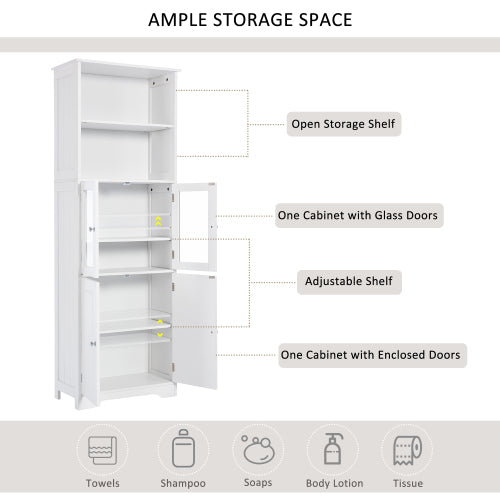 LunaLulinlk White Tall Storage Cabinet with Shelves and Doors for Bathroom, Kitchen and Living Room, MDF Board