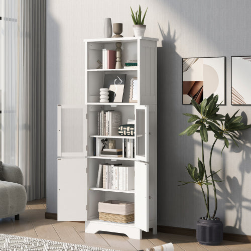 LunaLulinlk White Tall Storage Cabinet with Shelves and Doors for Bathroom, Kitchen and Living Room, MDF Board
