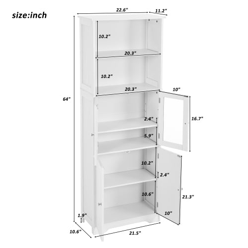 LunaLulinlk White Tall Storage Cabinet with Shelves and Doors for Bathroom, Kitchen and Living Room, MDF Board