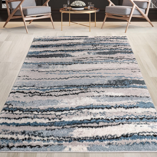 LunaLulinlk Watercolor Abstract Stripe Woven Area Rug Blue 84''x60''