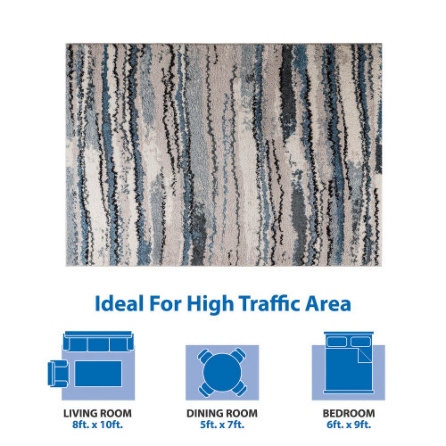 LunaLulinlk Watercolor Abstract Stripe Woven Area Rug Blue 84''x60''
