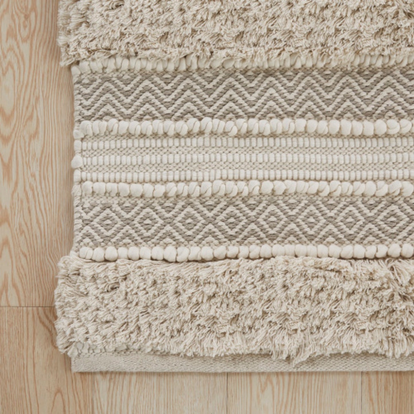 LunaLulinlk Woven Texture Stripe Bath Rug Natural 20x32"