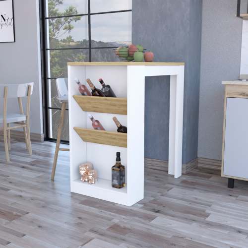 LunaLulinlk Wine Storage Pedestal Kitchen Island White and Macadamia