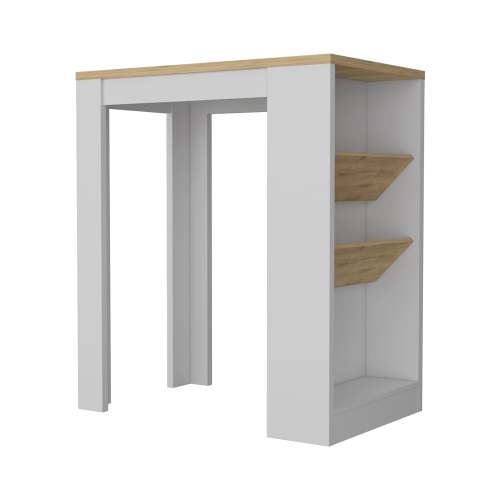 LunaLulinlk Wine Storage Pedestal Kitchen Island White and Macadamia