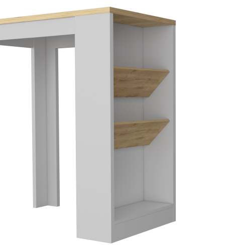 LunaLulinlk Wine Storage Pedestal Kitchen Island White and Macadamia
