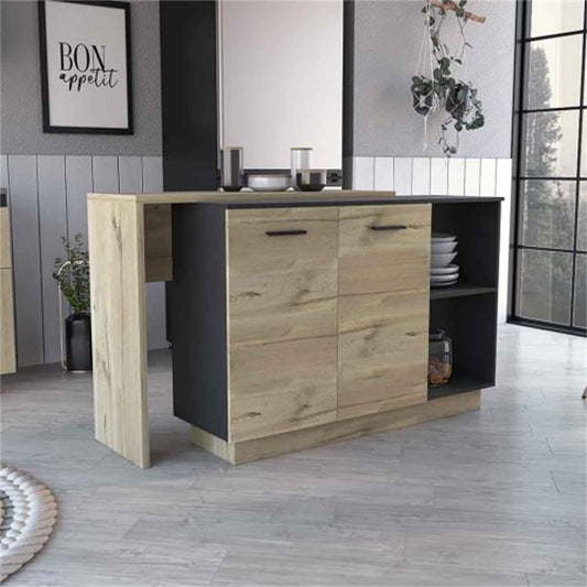 "LunaLulinlk Sicilia Kitchen Island, Two External Shelves, Double Door Cabinets, Three Shelves -Black / Light Oak  "