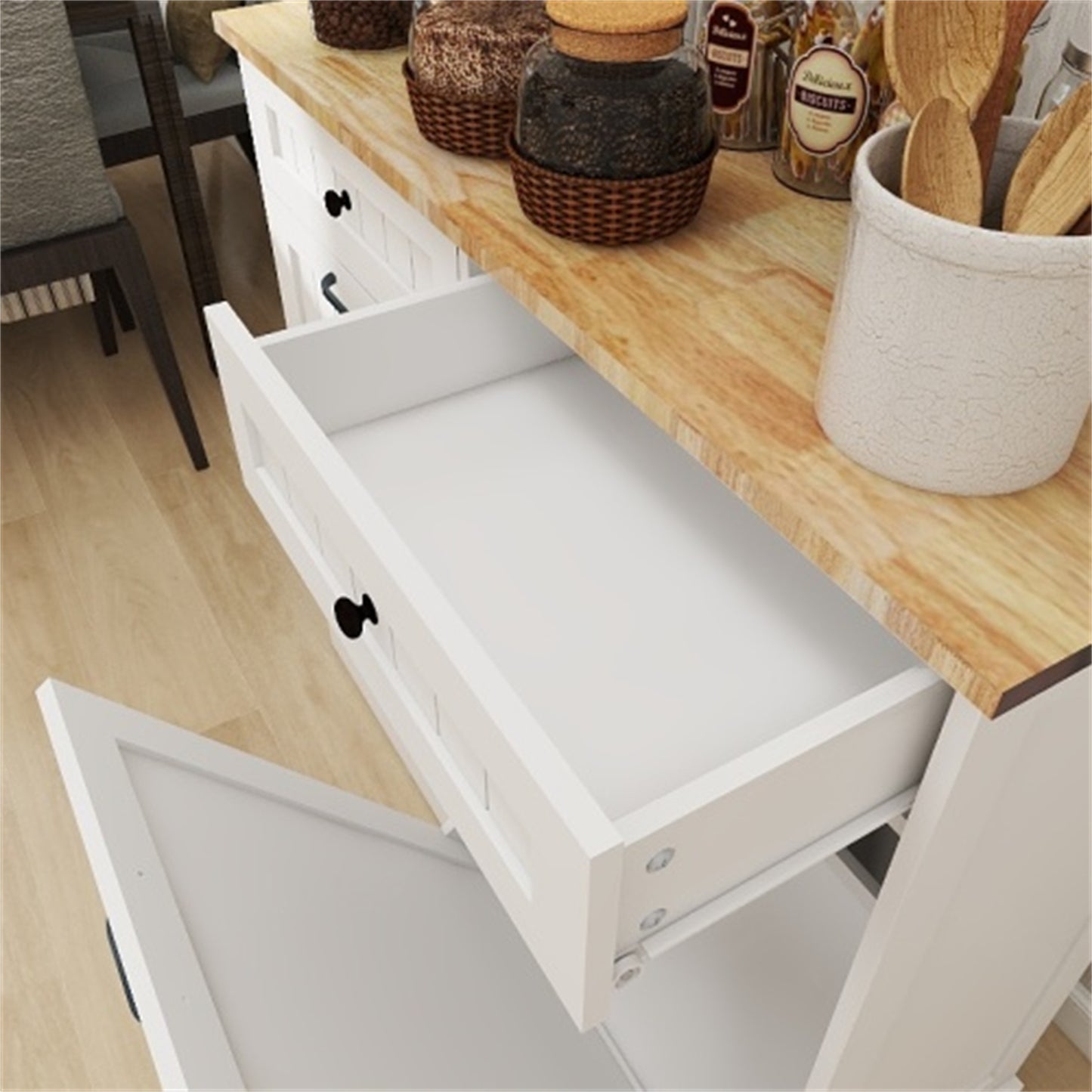 LunaLulinlk Two Drawers and Two-Compartment Tilt-Out Trash Cabinet Kitchen Trash Cabinet-White