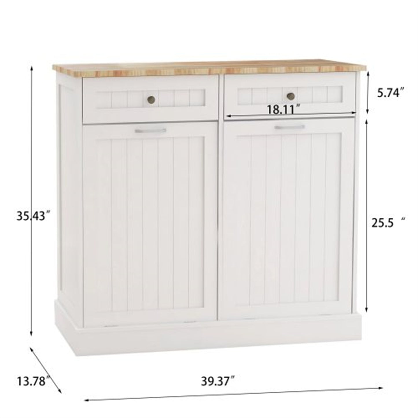 LunaLulinlk Two Drawers and Two-Compartment Tilt-Out Trash Cabinet Kitchen Trash Cabinet-White