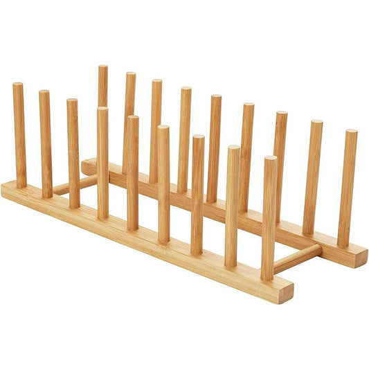 1 Pack Bamboo Wooden Dish Rack - Plate Rack Stand Pot Lid Holder, Kitchen Cabinet Organizer for Bowl, Cup, Cutting Board and More