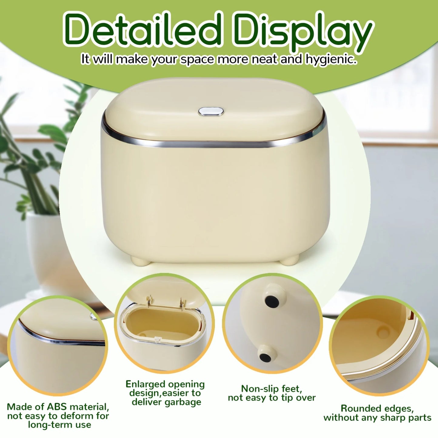 LunaLulinlk Yellow Mini Tabletop Trash Can with 200 Trash Bags, Pop-Up Small Tabletop Trash Can with Lid, Small Countertop Trash Can