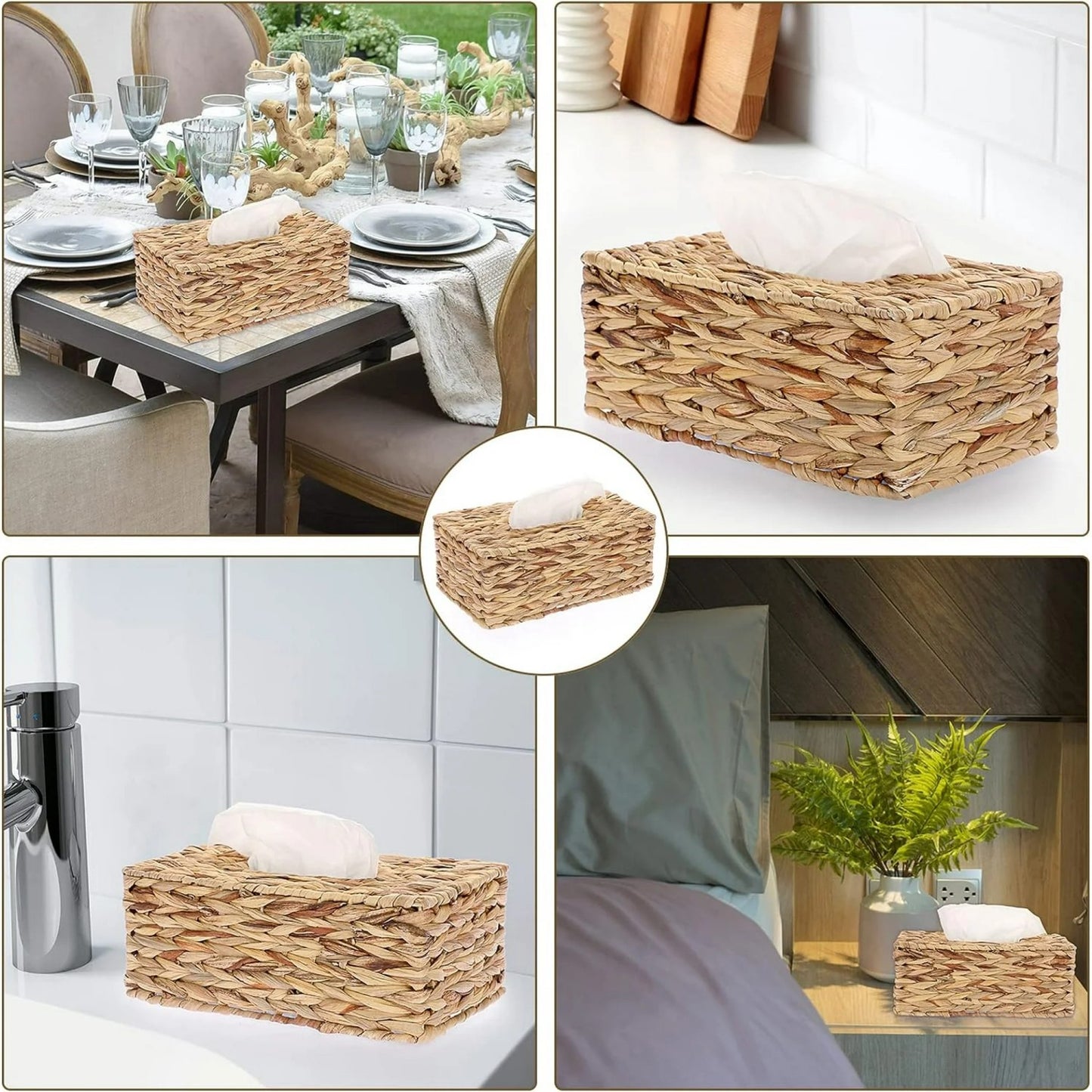 LunaLulinlk Tissue Box Cover Rectangular, Household Tissue Storage Organizer,Hand Woven Wicker Tissue Holder, 9 x 5.12 x 3.54", Natural