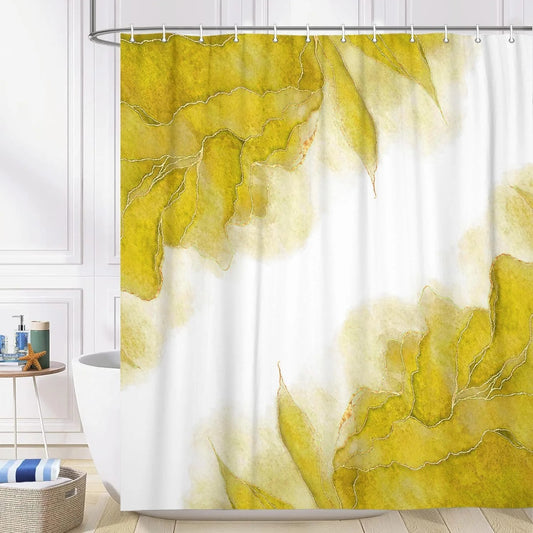 LunaLulinlk Yellow and Gold Marble Shower Curtain