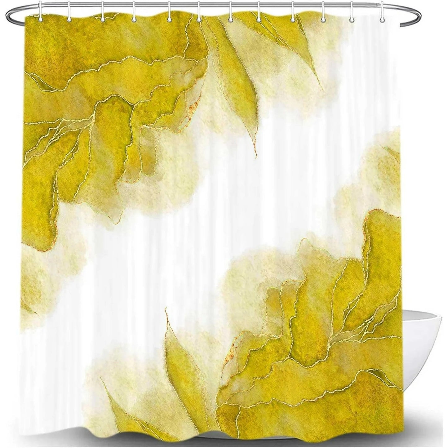 LunaLulinlk Yellow and Gold Marble Shower Curtain