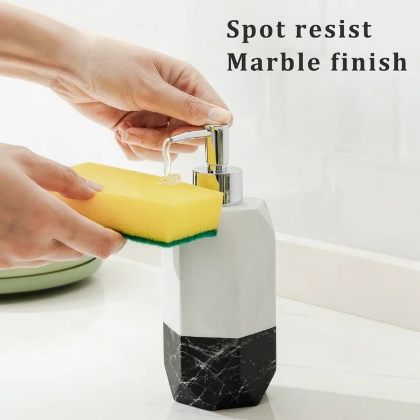 LunaLulinlk Siaomo Soap Dispenser with Pump, [8.45 oz] Resin with Marble Finish White and Black splice