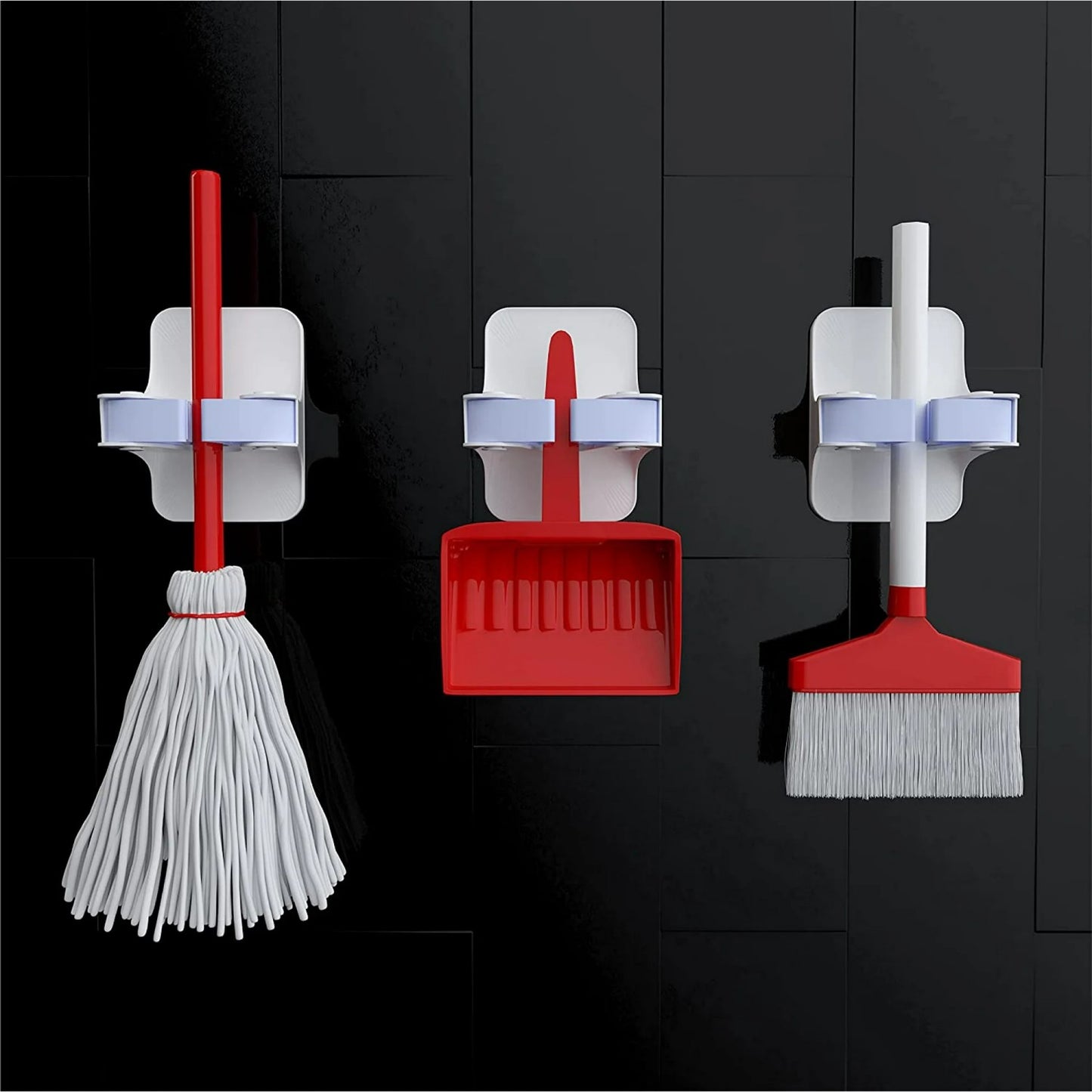 LunaLulinlk Wall Mount Broom Gripper Mop Holders, Broom Hooks Mop Clips Self Adhesive No Drilling , Broom and Dustpan Hanger 4 PCS White