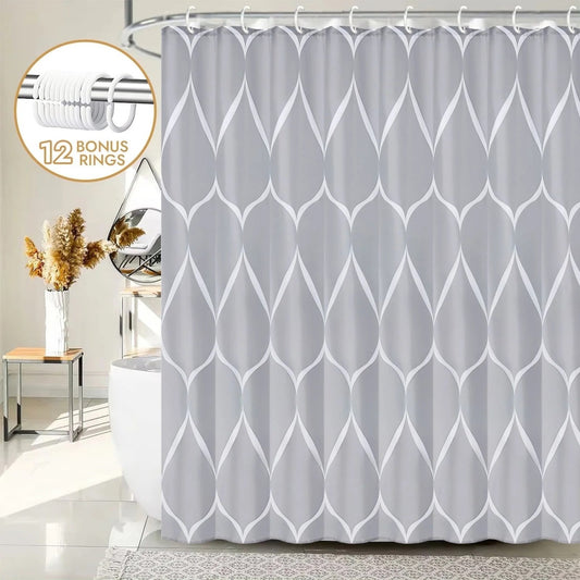 LunaLulinlk Wavy Print Shower Curtain with 12 Hooks