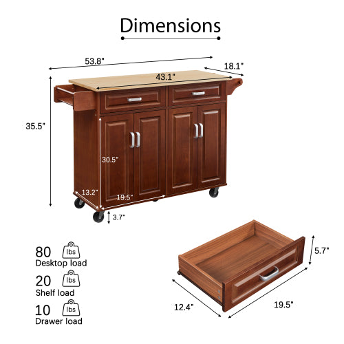 "LunaLulinlk Mobile Kitchen Island Cart With 2 drawers  "