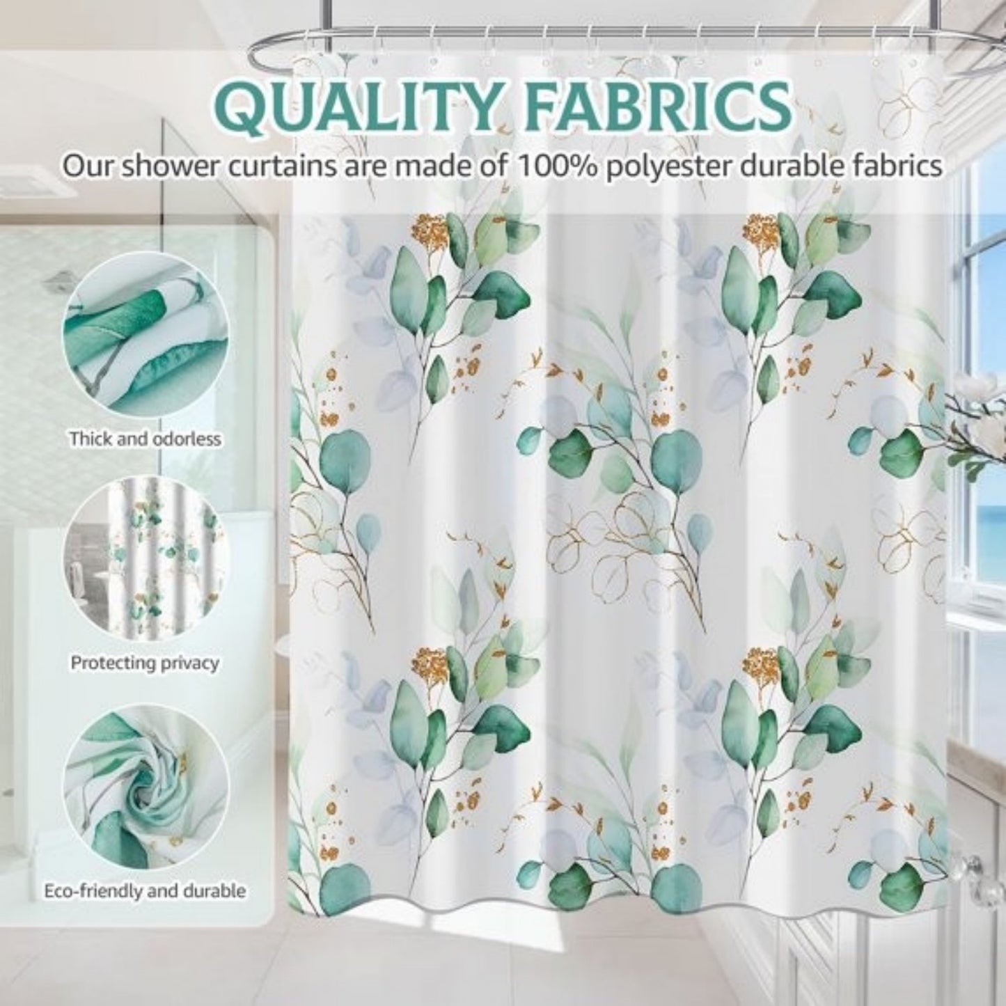 LunaLulinlk White Fabric Shower Curtain