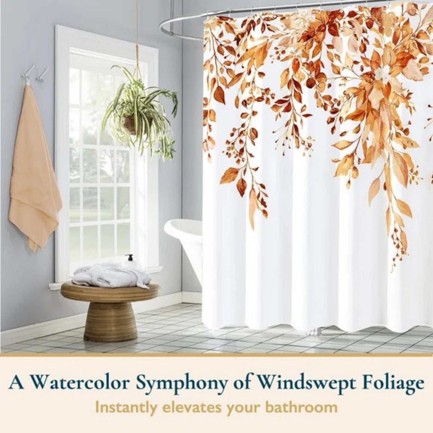 LunaLulinlk Weighted-Hem Fabric Bathroom Curtain,Orange
