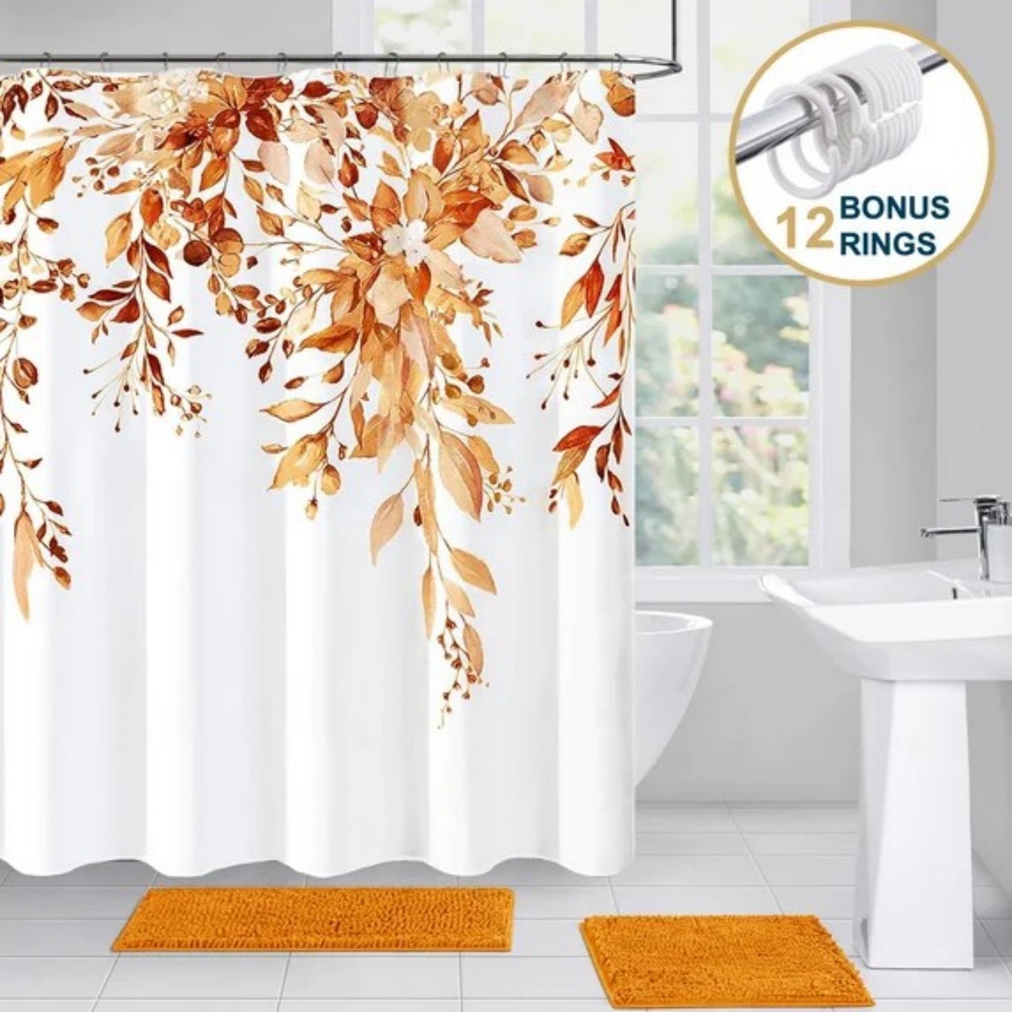 LunaLulinlk Weighted-Hem Fabric Bathroom Curtain,Orange