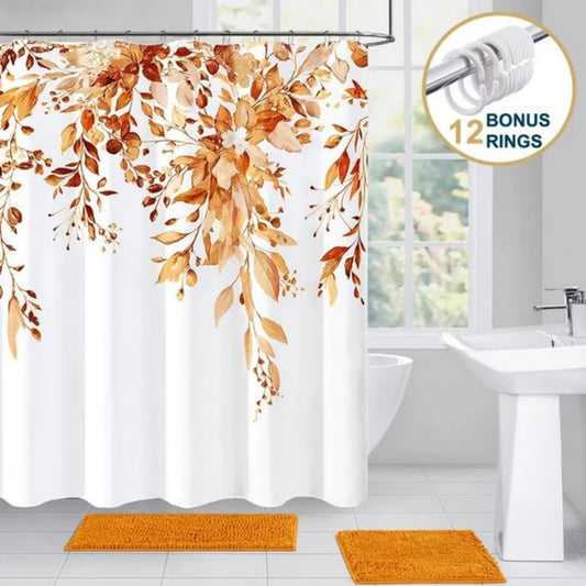 LunaLulinlk Weighted-Hem Fabric Bathroom Curtain,Orange