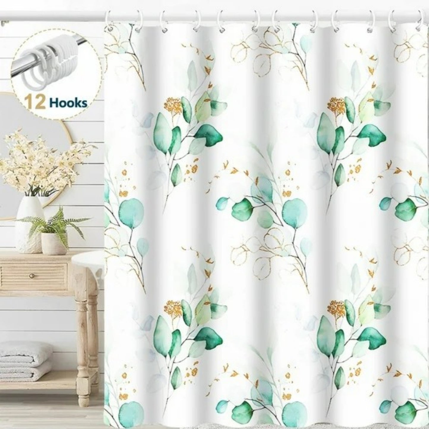 LunaLulinlk White Fabric Shower Curtain