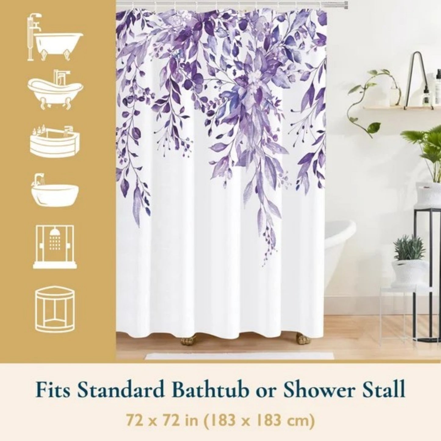 LunaLulinlk Weighted-Hem Fabric Bathroom Curtain,Purple