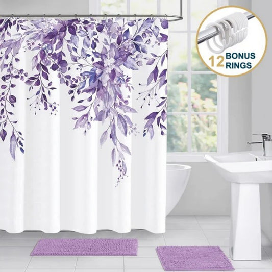 LunaLulinlk Weighted-Hem Fabric Bathroom Curtain,Purple