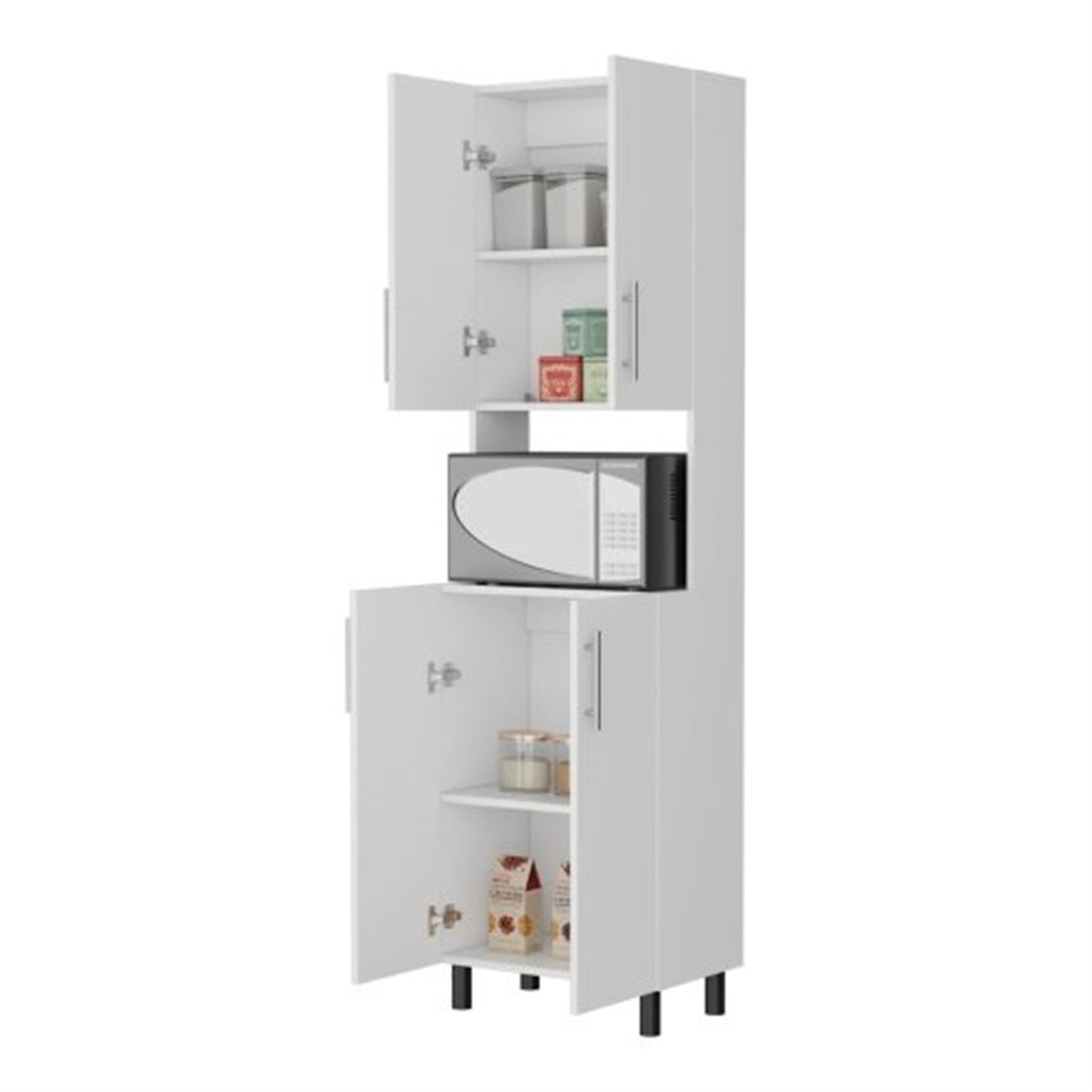 LunaLulinlk White Double Cabinet Kitchen Pantry with Open Storage