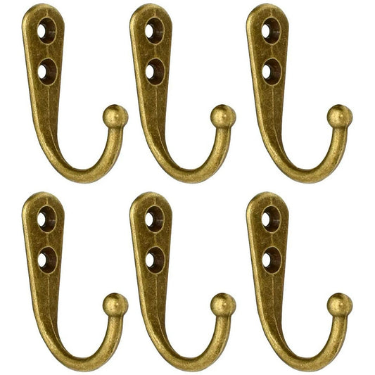 LunaLulinlk Single Prong Hook Hanger,6 Pack Brass Robe Towel Hooks,Zinc Die Cast
