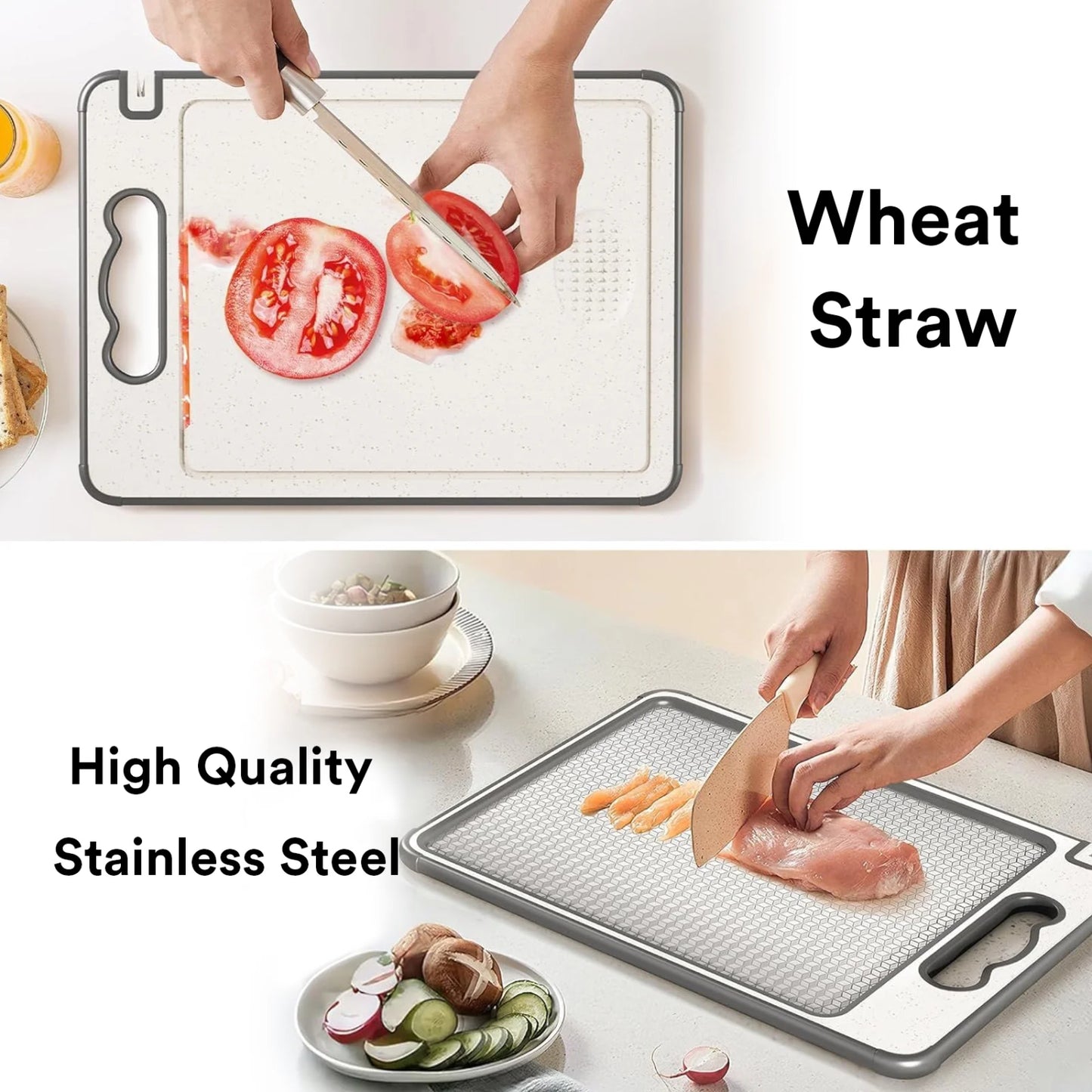 LunaLulinlk Titanium cutting board, wheat straw and stainless steel, double sided