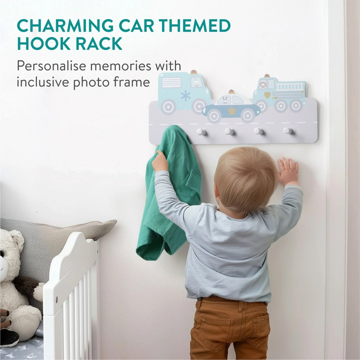 LunaLulinlk Wall Mounted Coat Rack - Robust Wooden Bag Rack with 5 Hooks - Decorative Wood Racks Ideal Cars Design