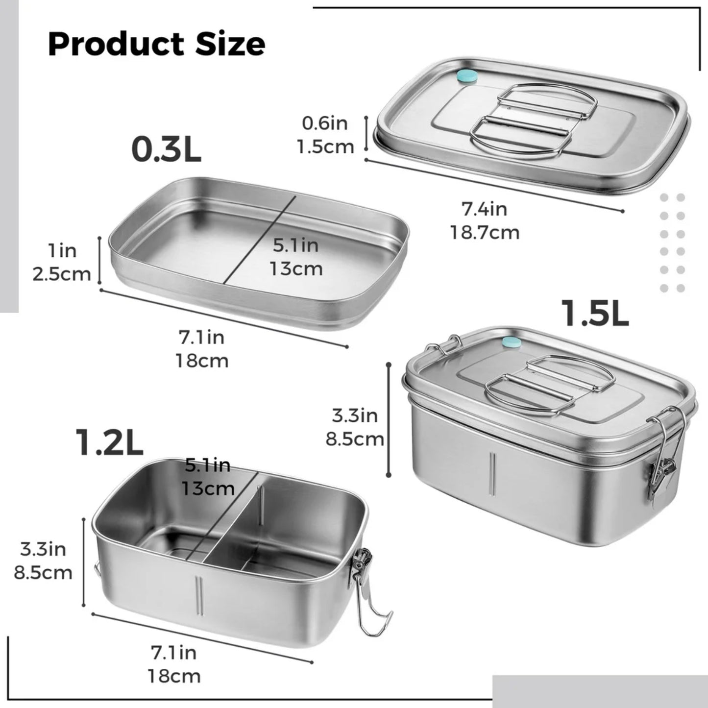LunaLulinlk Stainless steel portable lunch box, 2-layer large capacity lunch box 1.2L+0.3L, BPA-free