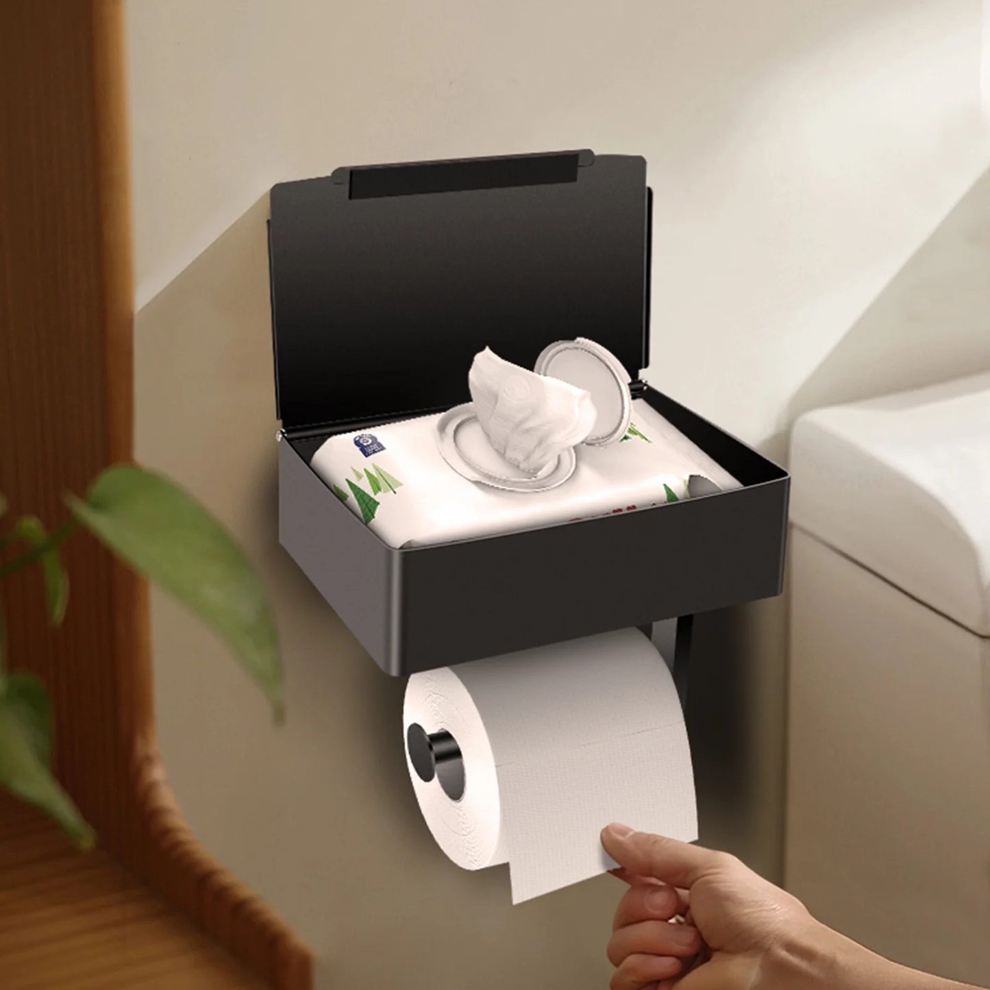 LunaLulinlk Toilet Paper Holder, Toilet Paper Holder with Shelf and Storage,Flushable Wet Wipes Dispenser for Bathroom