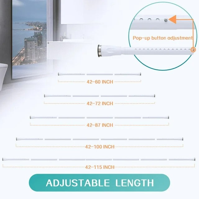 LunaLulinlk Tension Shower Curtain Rod, 42-87 inch Adjustable Shower Curtain Rod No Drilling for Bathroom Closet, White