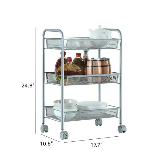 "LunaLulinlk 3-Tier Rolling Cart Metal Utility Cart with Wheels Storage Cart for Office Kitchen "