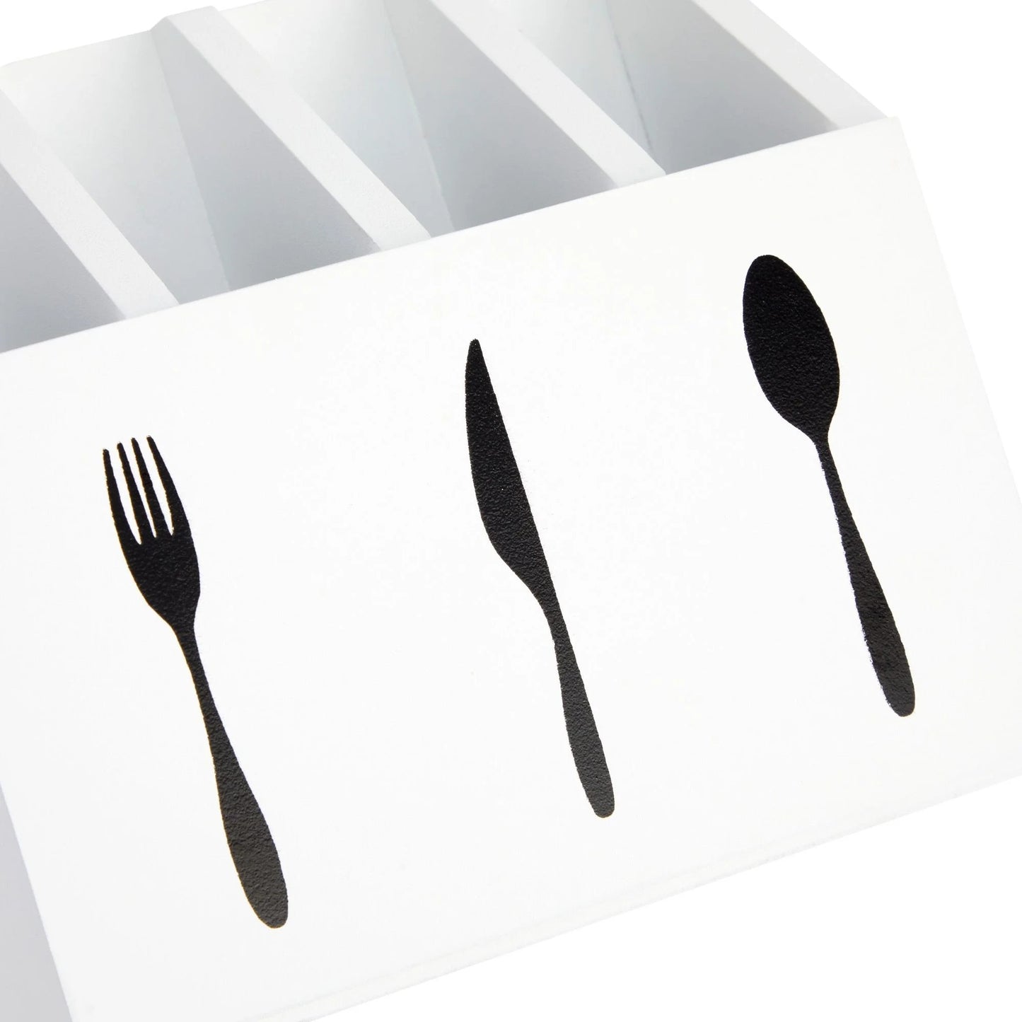 LunaLulinlk Small Wooden Utensil Holder with 5 Slots for Fork, Knife, and Spoons, Silverware Holder, Kitchen Organization (White, 7x5.25x6.5 in)