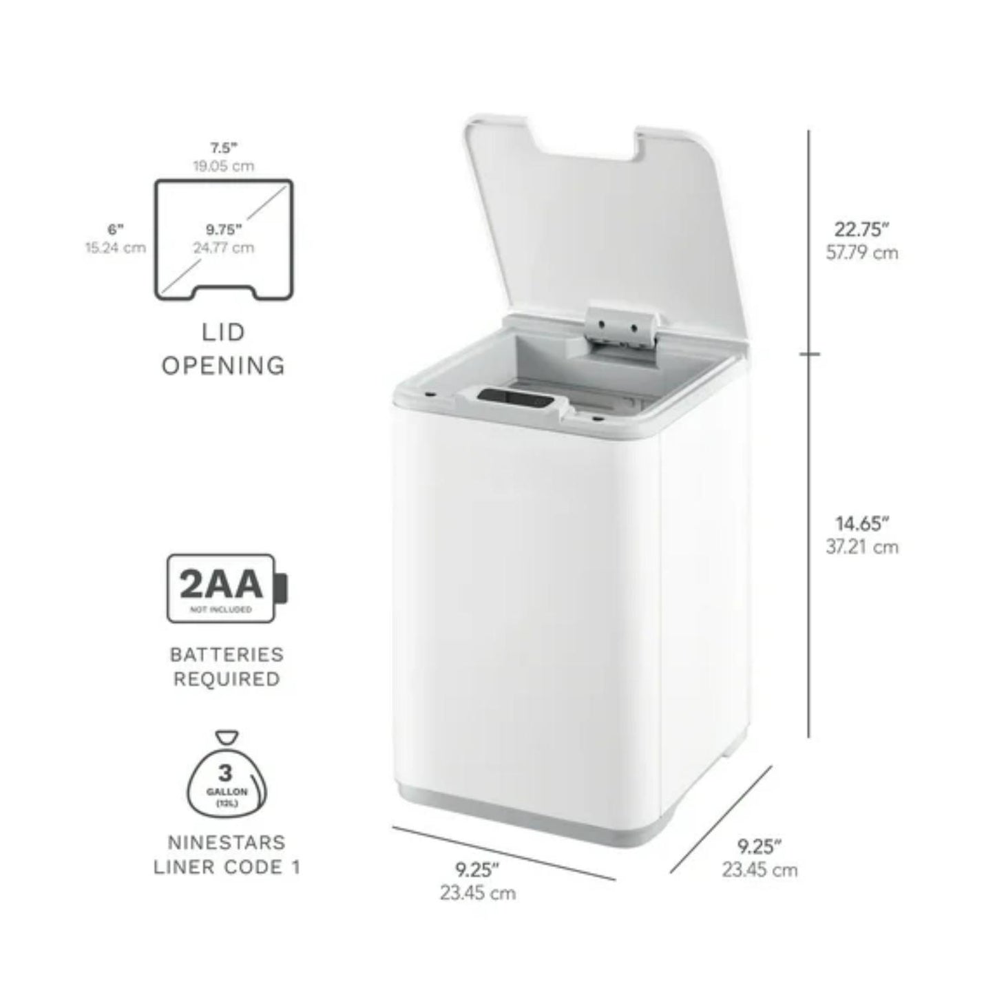 LunaLulinlk Touch-Free Trash Can, 2.6 Gal, Adult, Solid Print, Soft Close, Bathroom, Plastic, 1 Count