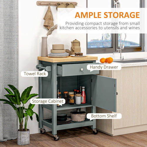 LunaLulinlk Utility Kitchen Cart, Rolling Kitchen Island with Smooth Rubberwood Top