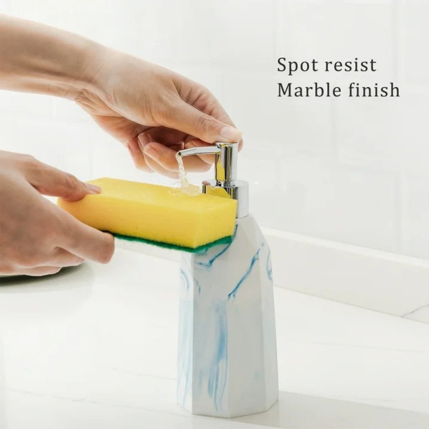 LunaLulinlk Siaomo Soap Dispenser with Pump, [8.45 oz] Resin with Marble Finish White +Blue Ripple